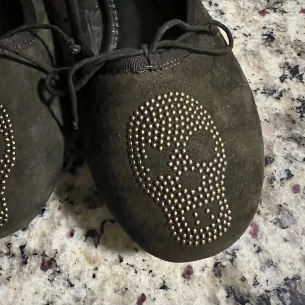 ASH Olive Joe Bis Bow Ballet Flats With Stud Skull 38 Olive Green Grunge